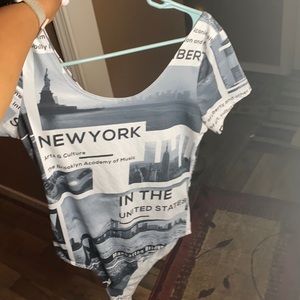 Black and White Newspaper Themed Bodysuit . Large